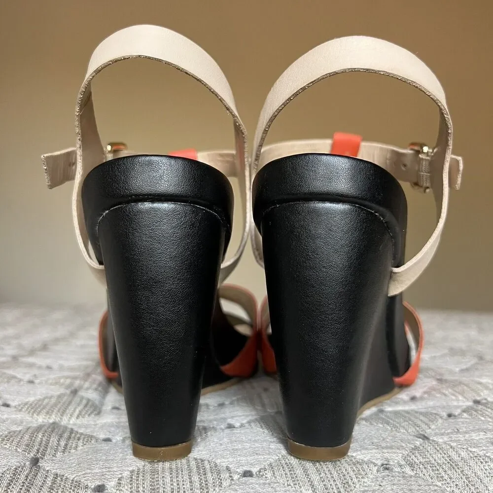 Dune London Gangster Orange Black Tan Leather Wedge Sandal Shoes EU 40 US 10 - Picture 11 of 16